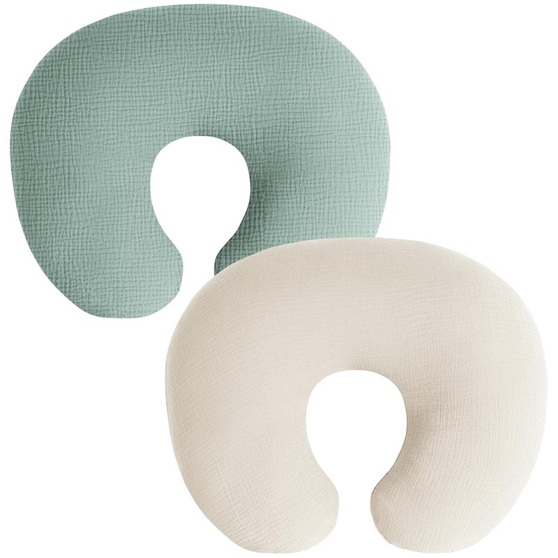 Coreeky Muslin Nursing Pillow Covers, 2 Pack, Soft & Adorable Slipcovers with Zipper Closure, 100% Cotton Covers for Breastfeeding Pillows (Green) - Image 1